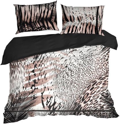 Pościel satynowa EVA 160x200 Eva Minge Eurofirany jasnobrązowa czarna zwierzęcy print cętki zebra