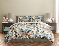Zdjęcie FARO Pościel satyna bawełniana premium 160x200+2x70x80 cm Milagro Verde Pióra Boho - Dobre Miasto