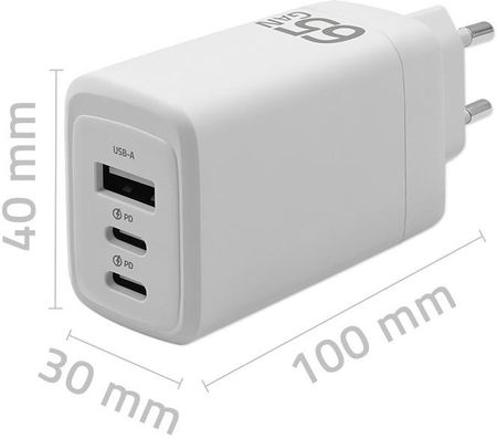 Qoltec Ładowarka Sieciowa 65W Gan | 5-20V 3-3.35A 2Xusb-C Pd 1Xusbqc 3.0 Biała - zdjęcie 3