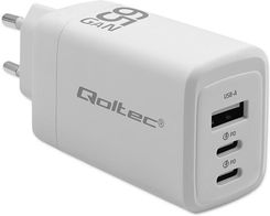 Ładowarka do telefonu Qoltec Ładowarka Sieciowa 65W Gan | 5-20V 3-3.35A 2Xusb-C Pd 1Xusbqc 3.0 Biała - zdjęcie 1