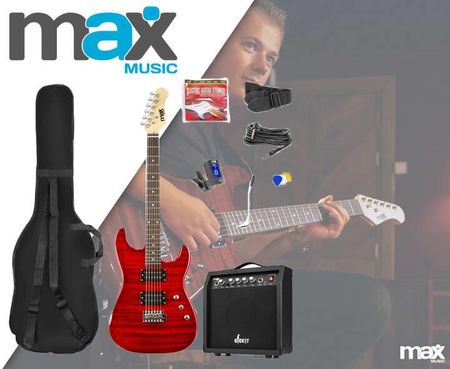 Zestaw: Gitara elektryczna GigKit Max ciemnoczerwona+ wzmacniacz tuner pokrowiec - zdjęcie 2