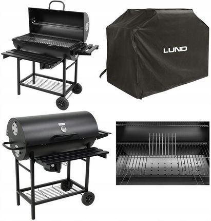 Lund Grill Węglowy Z Pokrywą 3 Półki Ruszt 71X35cm + Pokrowiec Na Grilla