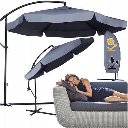 Steelfence Parasol Ogrodowy Duży Składany 350cm Z Wysięgnikiem Jasny Szary + Pokrowiec