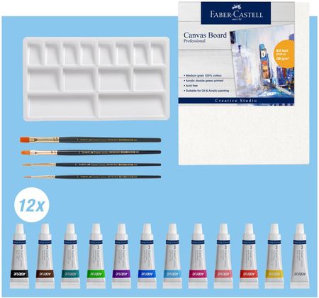 Faber Castell Farby Akrylowe Creative Studio 12 Kolorów + 4 Pędzelki Płótno Paletka - zdjęcie 2