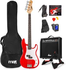 Zestaw: Gitara elektryczna basowa GigKit czerwona+ wzmacniacz statyw pokrowiec akcesoria