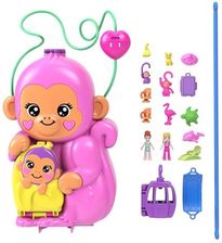 Mattel Polly Pocket Kompaktowa torebka Małpka Zestaw do zabawy z figurkami zwierzątek i akcesoriami, HWP04