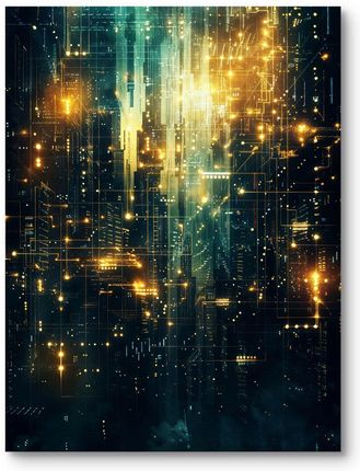 Mieszkomieszko Plakat Futurystyczne Miasto Cyberpunk Do Biura Ciemnozielono-Żółty 70x100cm