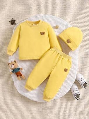 Shein Komplet Dziewczęcy Żółty W Misie Czapka+bluza+spodnie 92 182 Ceny i  opinie