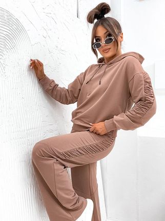 Komplet damski szerokie spodnie i bluza cappuccino (VE93)