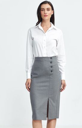 Spódnica ołówkowa, z guzikami na boku, prążek - szary - SP77 (kolor szary, rozmiar 36)