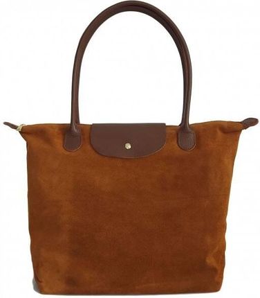 Duża zamszowa włoska torba XL- A4 , worek shopper na ramię Vera Pelle Camel z Brązem VKA41CM