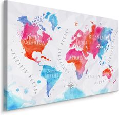 Muralo Bajeczny Obraz Na Płótnie 30X20 Cm Xxl Art Print Mapa Świata Akwarela Kolorowy