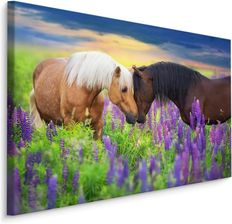 Muralo Obraz Do Salonu Konie Kwiaty Zieleń Łąka Ozdoba Scienna Z Efektem 3D 30X20Cm