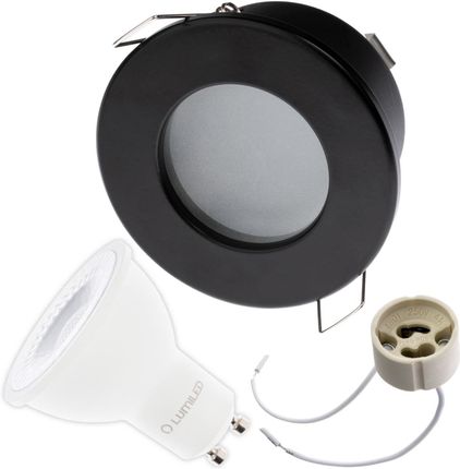 Lumiled Zestaw Oprawa HALOGENOWA Hermetyczna Łazienkowa PODBITKA AQUS Czarna IP44 + LED GU10 36° 6W 6500K