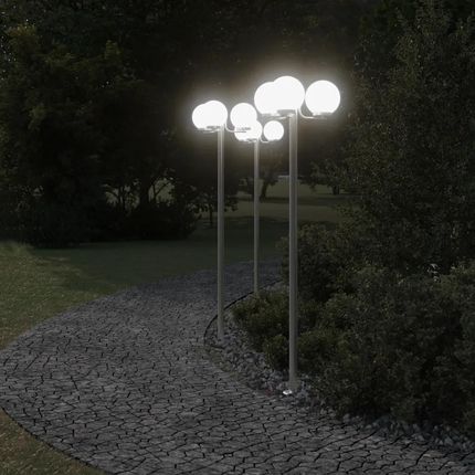 vidaXL Stojące Lampy Ogrodowe 3 Szt Srebrne 215cm Stal Nierdzewna 4006390 - zdjęcie 3