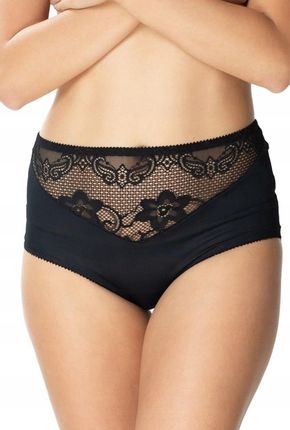 MEWA Lingerie Figi damskie Liza wysoki stan z koronką : Kolor - Czarny, Roz