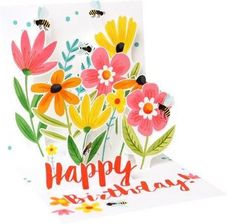 Zdjęcie KARNET URODZINOWY ROZKŁADANY 3D PSZCZOŁY I KWIATY - Czempiń