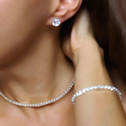 Otien Zestaw delikatna biżuteria cyrkonie naszyjnik kolczyki i bransoletka (KP20205)