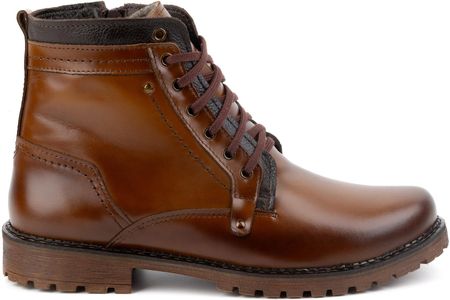 Buty męskie trzewiki skórzane ocieplane zimowe 603KZ brązowe - zdjęcie 2
