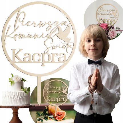 Topper Toper na tort komunijny z IMIENIEM DUŻY Pierwsza Komunia Święta imię
