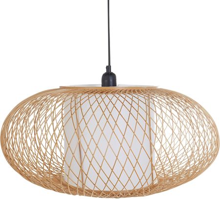 Beliani Lampa Wisząca Naturalna Bambusowy Klosz Czarna Podstawa Żelazna Sufitowa Boho Oświetlenie Do Salonu Jadalni