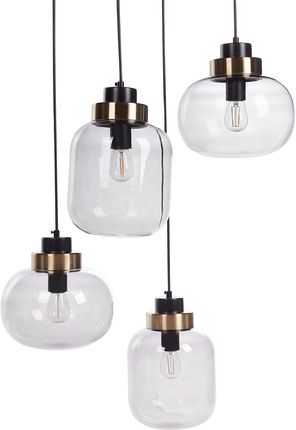 Beliani Lampa Wisząca Szara Przezroczyste Szklane Klosze Czarne Metalowa Okrągłe 4-Punktowe Oświetlenie Do Mieszkania Salon