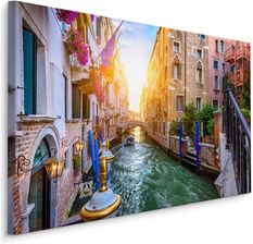 Muralo Bajeczne Płótno Canvas Tapeta 100X70cm Xxl Art Print Wenecja Kanał Łódź Słońce