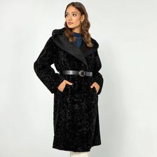 Zdjęcie Damski płaszcz z kapturem dwurzędowy czarny - Karczew