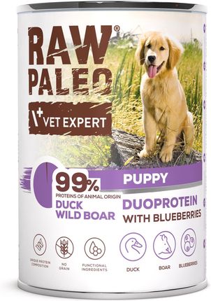 Raw Paleo Duck&Boar Puppy Can Mokra Karma Dla Szczeniąt Duoproteina Kaczka Z Dzikiem 400G