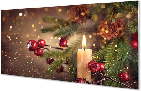 Tulup.Pl Obraz na szkle Świeczka gałązki bombki szyszki 125x50 cm 4 zawieszki (OSH294175903)