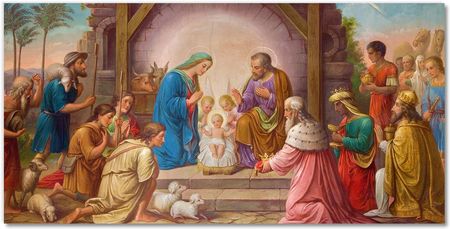 Tulup.Pl Obraz Szklany Stajenka Boże Narodzenie Jezus 125x50 cm 2 zawieszki (OSH2S76498834)