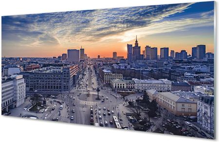 Tulup.Pl Obraz akrylowy Warszawa Zachód słońca wieżowce 120x60 cm 4 zawieszki (OAH200588247)