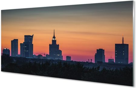 Tulup.Pl Obraz na szkle Warszawa Zachód słońca panorama 100x50 cm 2 zawieszki (OSH213043693)