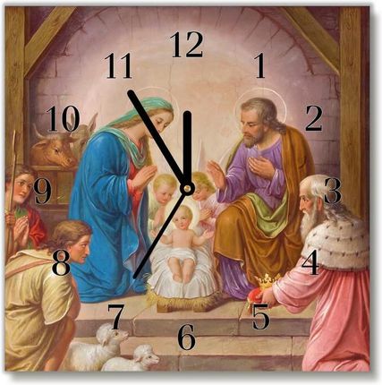 Tulup.pl Zegar ścienny Kwadratowy Stajenka Boże Narodzenie Jezus 30x30cm Białe wskazówki (ZS30X3076498834)