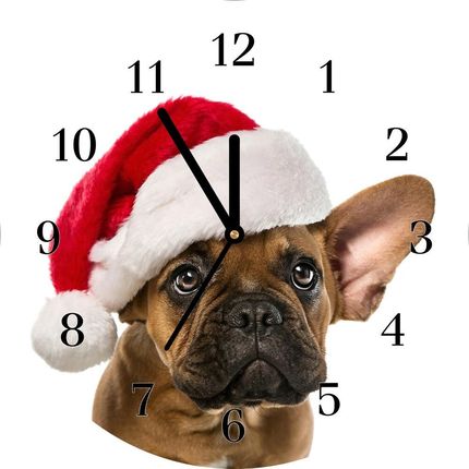 Tulup.pl Zegar ścienny Okrągły Bulldog Pies Święta fi 30cm Czarne wskazówki (ZSFI30120567800)