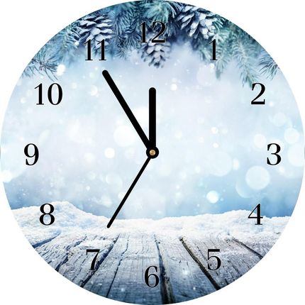 Tulup.pl Zegar ścienny Okrągły Zima Śnieg Choinka Święta fi 30cm Czarne wskazówki (ZSFI30182910163)