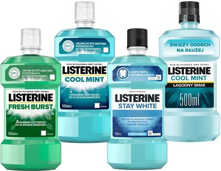 PŁYN DO PŁUKANIA LISTERINE 500ML COOL MINT + STAY WHITE + FRESH BURST + COOL MINT ŁAGODNY