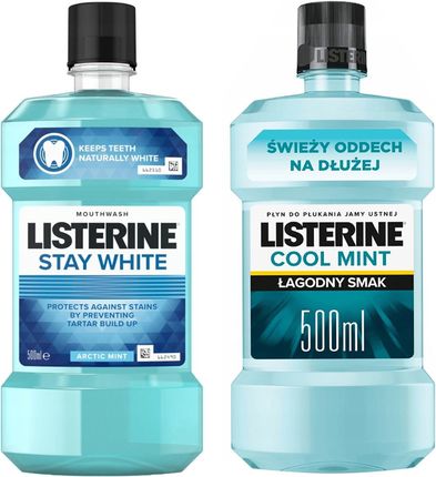 PŁYN DO PŁUKANIA LISTERIN 500ML COOL MINT ŁAGODNY + PŁYN DO PŁUKANIA LISTERIN 500ML STAY WHITE