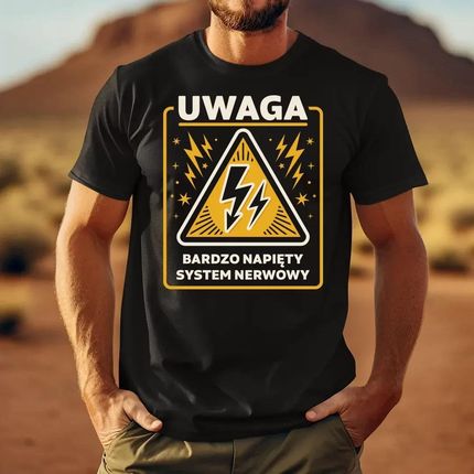 Uwaga - bardzo napięty system nerwowy - męska koszulka na prezent - zdjęcie 2