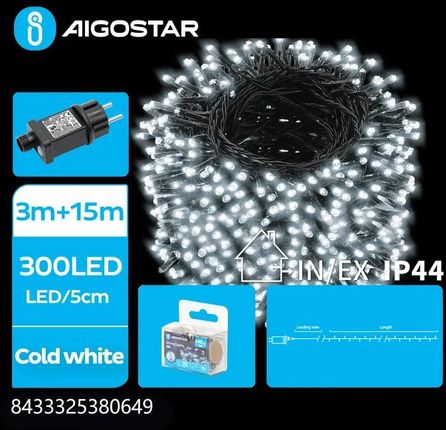 Niskonapięciowe lampki choinkowe 300led Zimne 15m+3m Niskonapięciowa płaska taśma świetlna, Zimna biel, 15m