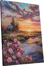 Zachodzące Słońce Nad Kwiatowym Krajobrazem Obraz na płótnie Zachód Słońce kwiaty krajobraz domu pokoju salonu 90x120 97581844