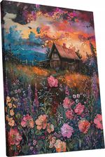 Zachodzące Słońce Nad Kwiatowym Krajobrazem Obraz na płótnie Zachód Słońce kwiaty krajobraz domu pokoju salonu 90x120 97581835