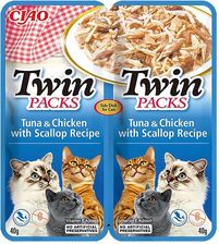 Inaba Cat Twin Packs z tuńczykiem kurczakiem i przegrzebkami w bulionie z przegrzebków 12x(2x40g)