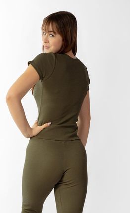 Bluzka Halima KHAKI BAWEŁNA PRĄŻKI (kolor khaki, rozmiar M) - zdjęcie 2