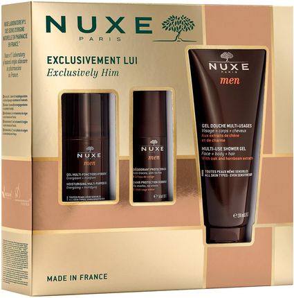 Nuxe Men Wielofunkcyjny Żel Nawilżający Do Twarzy 50ml + Dezodorant Roll-On 24-Godzinna Ochrona 50ml + Wielofunkcyjny Żel Pod Prysznic 200ml