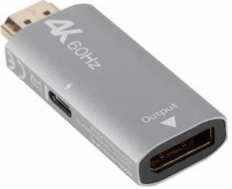 Adapter HDMI [M] 2.0 do Displayport [F] 1.2 4K@60Hz Lanberg - srebrny (AD-HD-DP-01) - zdjęcie 5