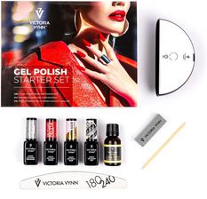 Victoria Vynn Gel Polish Starter Kit Zestaw Do Manicure Hybrydowego Lakier Baza Top Nail Prep Tape Bond Patyczek Pilnik Blok Polerski Lampa