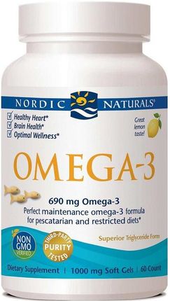 Nordic Naturals Kwasy Tłuszczowe Omega 3 Fish Gelatin Lemon 60Kaps