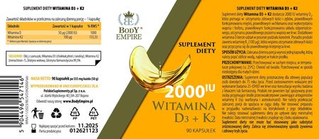 Body Empire Witamina D3+K2 Mk-7 2000Iu Olej Z Czarnuszki 90Kaps. - zdjęcie 3