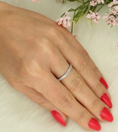 Diament Srebrny pierścionek damski 925 obrączka rodowana z cyrkoniami - zdjęcie 3
